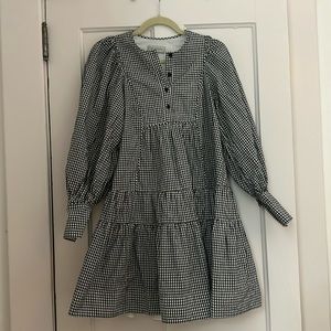 Lee Mathews Black and White Gingham Mini Dress